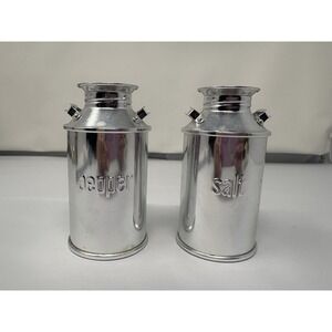 Vintage Aluminum Milk Can Salt & Pepper Shakers 4" Japan 1970's